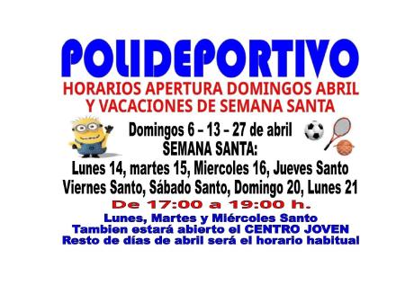 Imagen Horarios de apertura del pabellón polideportivo Semana Santa 2025