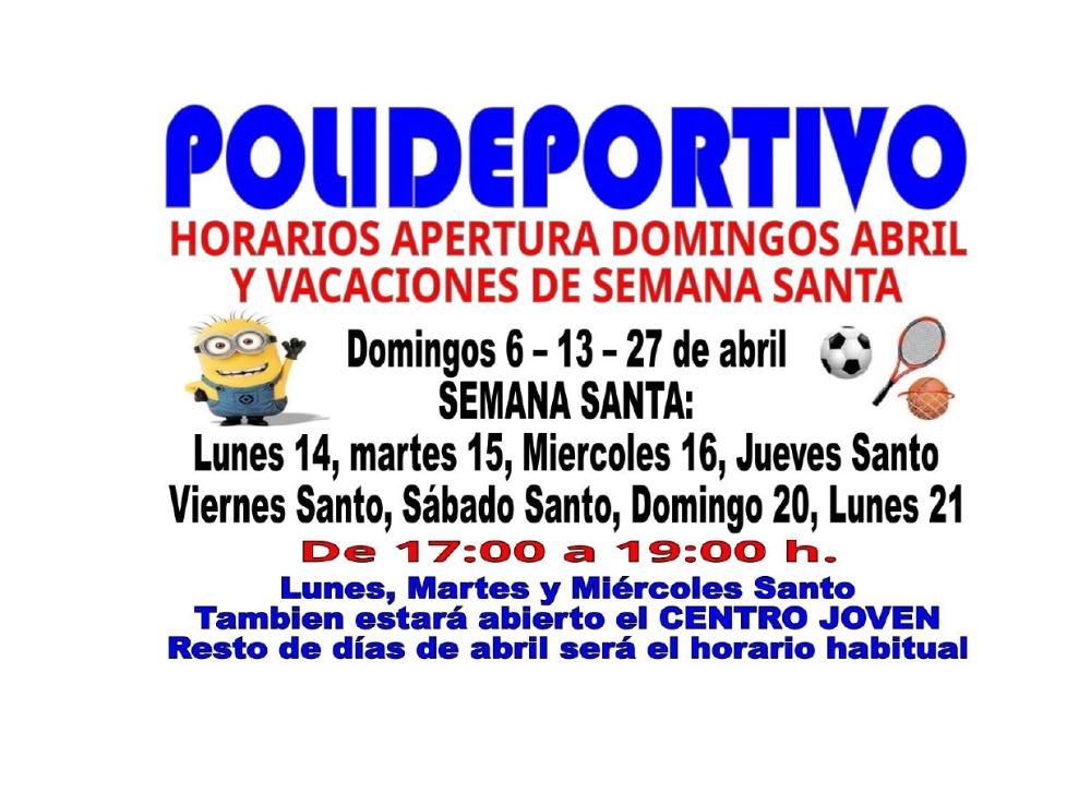 Imagen Horarios de apertura del pabellón polideportivo Semana Santa 2025