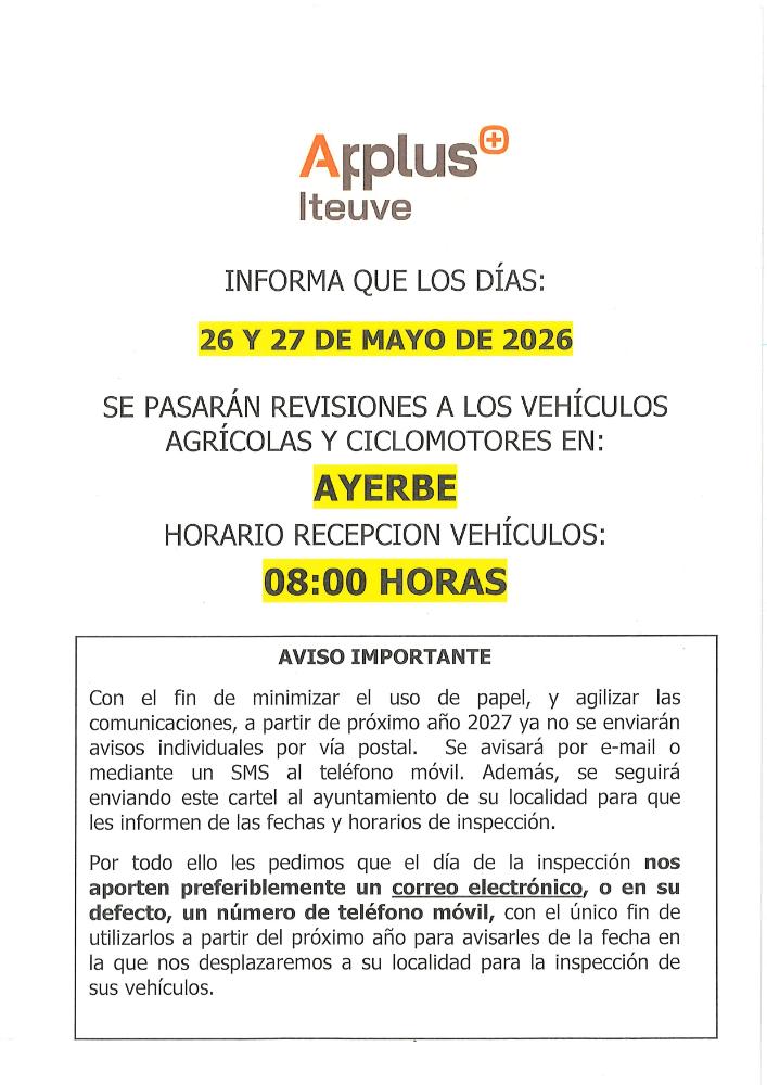Imagen Aviso inspección técnica de vehículos agrícolas y ciclomotores